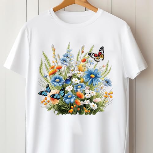 4 Sheet Flower Butterfly Heat Transfer Vinyl Decals Watercolor Various Floral Butterflies Design Iron on Patches Spring Theme Iron on Transfer Sticker for Clothing T-Shirt Pillow Backpack Decoration - color: Watercolor Flower Butterfly