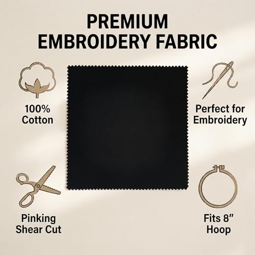 iNee Embroidery Fabric Squares Cotton, 10 Squares of 10 x 10-inch, Black - color: Black