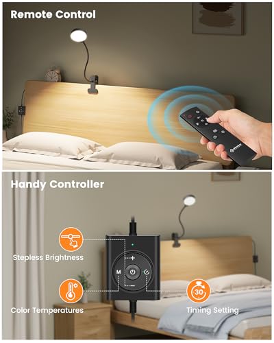 Glocusent 5W Desk Lamp with Remote, 3 Colors & 5 Brightness Reading Lights - color: Black with Remote