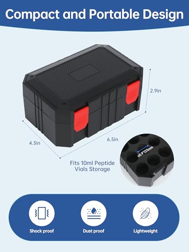 10ml Peptide Case for Fridge - 18 Slots, Insulin & Peptide Vials Storage Case for 5ml 10ml Vials, Portable Peptide Fridge Case, Compact Insulin Cooler Travel Case TSA Approved (Black) - color: 18-shots×10ml (Black)