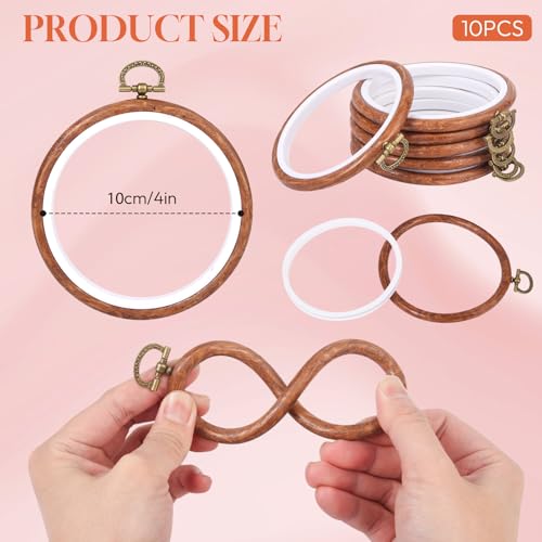 10 Pcs 4 Inch Mini Embroidery Hoops, Imitated Wood Round Frame Set for DIY Beginners, Cross Stitch Display, Handmade Gift for Christmas Home Decor - size: 4 inch