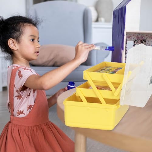 WEWLINE 13-Inch Art Box Sewing Storage Organizer 3-Layers Craft Storage Organizer with Handle Plastic Storage Boxes Organizers for Kids Student Artist,Yellow - color: YELLOW