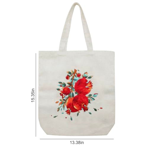 Canvas Tote Bag Embroidery Kit, Embroidery Kits for Beginners, Arts and DIY Crafts Embroidery Starter kit, Include Stamped Embroidery Bag, Threads, Embroidery Tools (Beige Bag with Pomegranate) - color: Beige Bag with Pomegranate