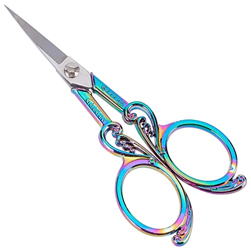 SUNNYCLUE 1Pc Small Embroidery Sewing Scissors Detail Shears Vintage Sharp Tip Scissor Stainless Steel Scissors for Cutting Fabric Craft Knitting Threading Needlework Artwork Handicraft DIY Tool - color: Rainbow Color-1pc-butterfly Sewing Scissors