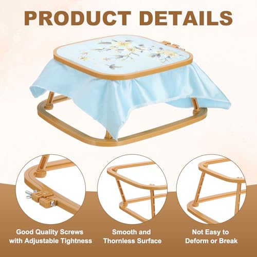 PATIKIL 9.4" x 8.7" Square Embroidery Hoop Stand, Adjustable ABS Plastic Cross Stitch Stand Hands-Free 2-Tier Embroidery Hoop Holder Punch Needle Frame for Sewing Arts Needlework, Khaki - color: Khaki, size: 9.4" x 8.7"