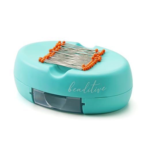 Beaditive Magnetic Pin Cushion with Drawer - Strong Magnet Pin Holder Cushion for Sewing - 50 Glass Head Quilting Pins Included - Chic Pincushion Caddy for Sewing Pins, Paper Clips, Screws – Turquoise - color: Turquoise