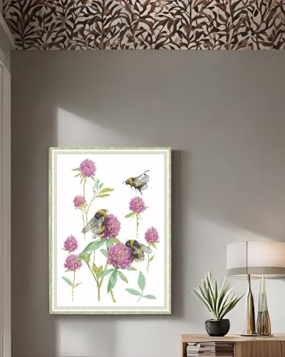CaptainCrafts Cross Stitch Kits for Adults Counted Bumblebee Pattern - color: Bumblebee Picking Flowers, style: White