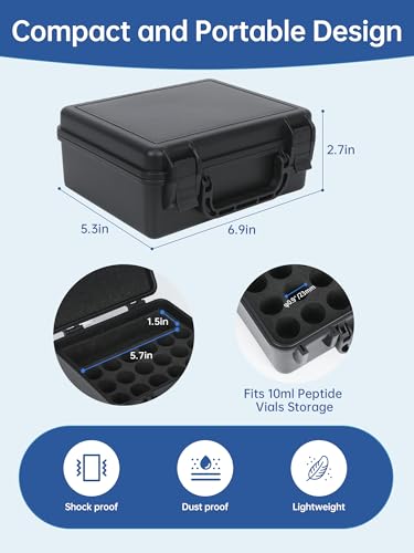 Peptide Case | Peptides Vials Case, 5ml Vial Storage Cases (10ml-18Slots) - color: 18-shots×3ml + 1-slot×30ml (Black)