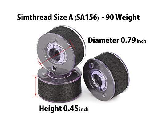 Simthread 25pcs Size A SA156 90WT Prewound Bobbin Thread - Black - color: 90wt Black