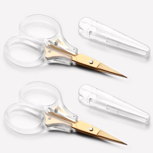 Small Scissors, 3" Travel Size with Safety Cover, NeedlePoint Fine Tip Precision Blades for Crochet, Yarn, Thread, Paper, Fabric Detail Cutting, Mini Shears for Sewing & Embroidery, 2-Pack - style: Straight Tip