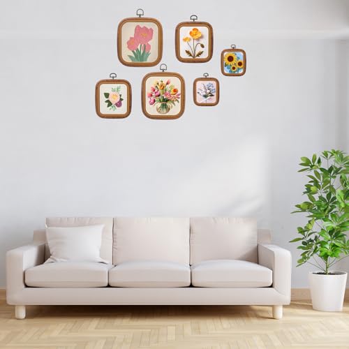 Embroidery&Cross Stitch Frames for Display,6PC Square Embroidery Hoops,Three Sizes Square Frames for Embroidery Perfect for Sewing, Home Decor and Embroidery