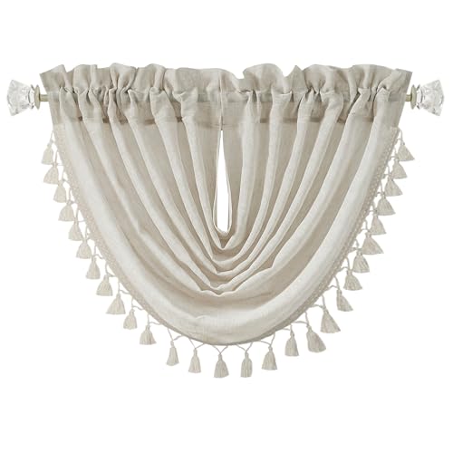 Natural Solid Waterfall Valance with Tassel Accessories, 56"x38", 1 Piece - color: Natural, size: 56"W x 38"L (Pack of 1)