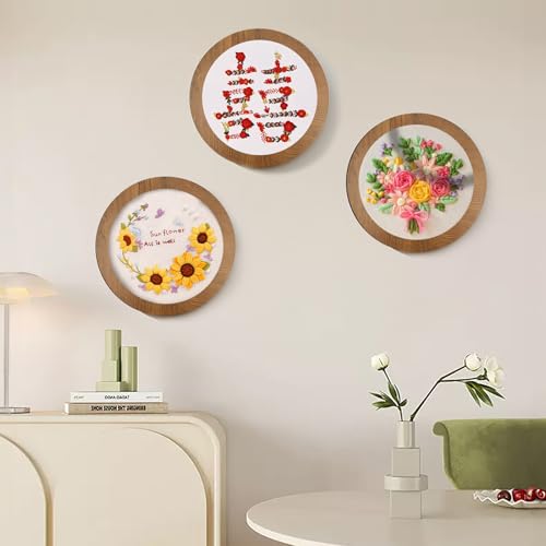 3 Sets 6 Inch Wood Embroidery Display Frame with Bamboo Embroidery Hoops