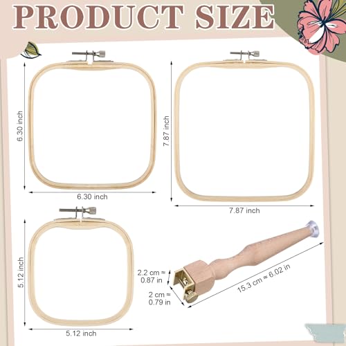 Novabright 3 Pcs Embroidery Hoop Stand Set 5.1" / 6.3" / 7.9" Square Hoops 4 Professional Stands Embroidery Kit for Arts Crafts Sewing Needlework Cross Stitch Supplies