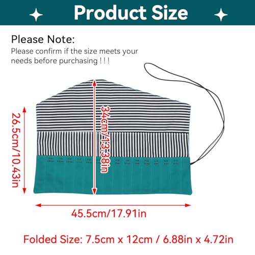 HERCHR Crochet Hook Case Holder Organizer, Portable Roll up Crochet Hook Organizer Oxford Cloth Knitting Needle Case with Clasp for Straight and Circular Needles, 10.43x13.38 Inches Unfolded - color: green