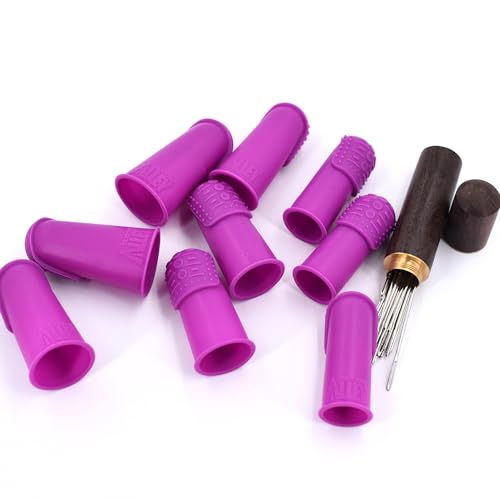 Comfortable Flexible Thimbles | THIK-Grip Thimble | Small (3) - Medium (3) - Large (3) - Comfy | Set of Large Sewing Needles with Case (1) - color: 9-Pack - THIK-Grip Thimbles, size: Small - Medium - Large