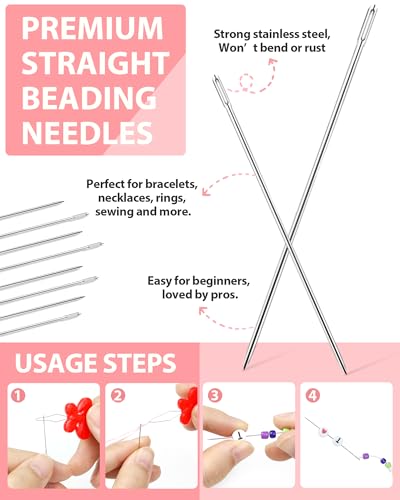 FIVEIZERO 87-Piece Beading Needles Set, 3 Types, 6 Sizes for Jewelry Making - color: Sliver-87PCS