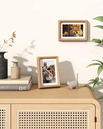 RICHFOCUS 4x6 Picture Frame USA-Sourced Natural Oak Solid Wood Photo Frame Handcrafted Rounded Corner Wooden Frame with Real Glass Display Photos 3x5 with Mat or 4x6 Without Mat, 2PCS - color: Oak, size: 4x6-2PCS
