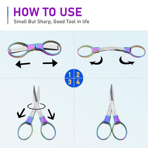 Friker Folding Scissors,Portable Telescopic Cutter Pocket Badge Scissors - color: Rainbow