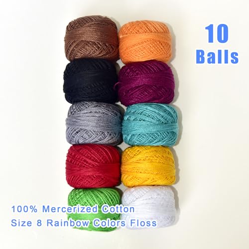 Crochet Thread 10 Balls Cardinal Size 8 for Crochet Hardanger Cross Stitch Needlepoint Hand Embroidery (Dark Mixed Color Series) - color: Dark Mixed Color Series