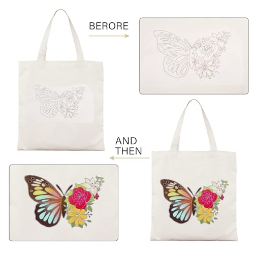 GLOBLELAND Canvas Tote Bag Embroidery Kit with 2 Pcs Storage Bag 1pc Embroidery Hoop 18 Pcs Embroidery Needles 4 Sheets Bee Butterfly Water-Soluble Embroidery Stabilizers 24 Pcs Threads