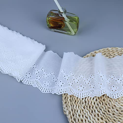 Eyelet Lace Trim 4.8 Yards 5 Inch Wide White Cotton Lace Ribbon Embroidery Ruffle Craft Lace for Sewing, Baby Clothes, Pets Clothes - color: 2#