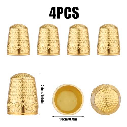 4pcs Metal Sewing Thimbles for Finger, Metal Fingertip Protectors Copper Thumb Finger Shield Rings Thimbles Pads Guard Cover for Hand Embroidery Quilting Accessories Knitting DIY Tools (Gold) - color: Gold