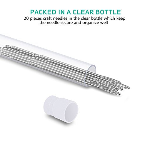 ERKOON 20 Pieces Large-Eye Blunt Needles 2inch Large Eye Sewing Needles Stainless Steel Stitching Needles with Clear Bottle for Leather Projects