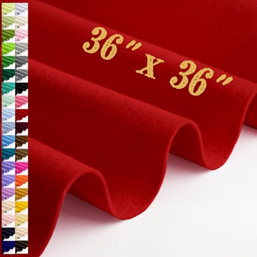 Large Felt Fabric Sheet 36 x 36 Inch, 1.6mm Thick (Red) - color: Red