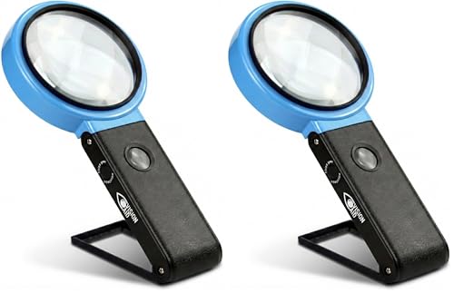 VisionAid 30X 10X Hands-Free Magnifying Glass with Stand, LED Lights, Loupe Handheld Illuminated Magnifier for Low Vision Seniors Reading (Pack of 2) - size: 4 inches (Pack of 2)