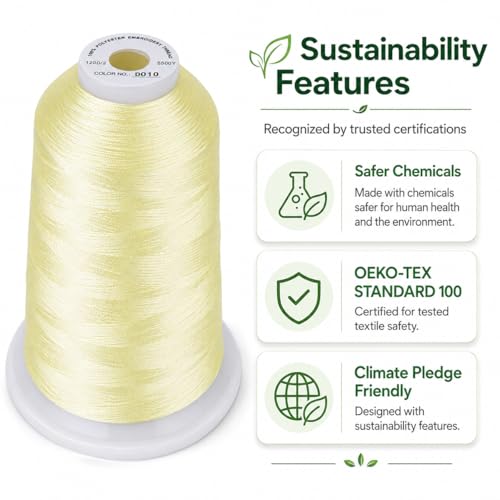 Simthread Embroidery Machine Thread 5000M 40WT Polyester, Cream Brown 010 - color: CreamBrown010