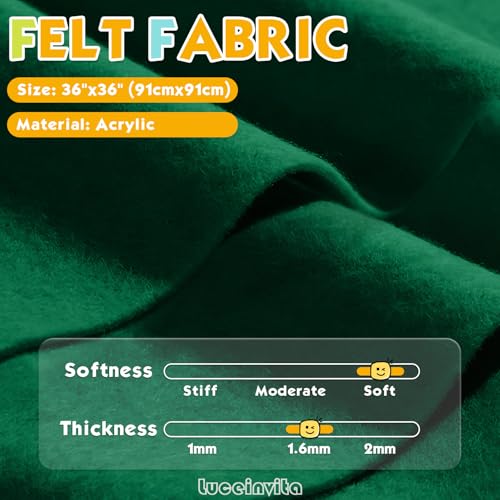 Emerald Green 36" X 36" Felt Fabric Sheet - 1.6mm Thickness - color: Emerald Green, size: 36" x 36"