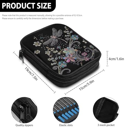 Kathyboom Dragonfly Organizer Case for Interchangeable Circular Knitting Needles, Crochet Hooks and Knitting Accessories, Keep All in Place and Easy to Carry - color: Dragonfly