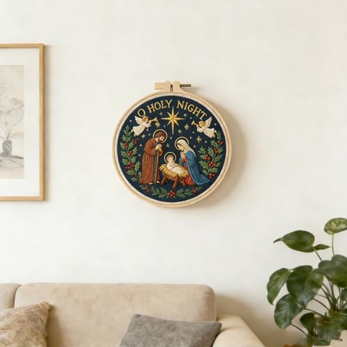 BoAn Nativity Embroidery Kit for Adults, DIY Cross Stitch Kit with Hoop - color: shengjing-2