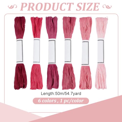 FREEBLOSS 6pcs Sashiko Thread 100% Cotton 6 * 50m(55yds) Japanese Embroidery Sashiko Threads 4-Strand Sewing Thread & Floss for Hand Sewing Embroidery Supplies (Pink), Total 300M/329yds - color: Pink