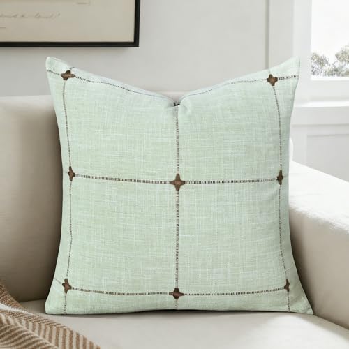 Light Green Linen Plaid Throw Pillow Covers 18x18 Set of 1 - color: Plaid Light Green, size: 18" x 18" (Pack of 1)