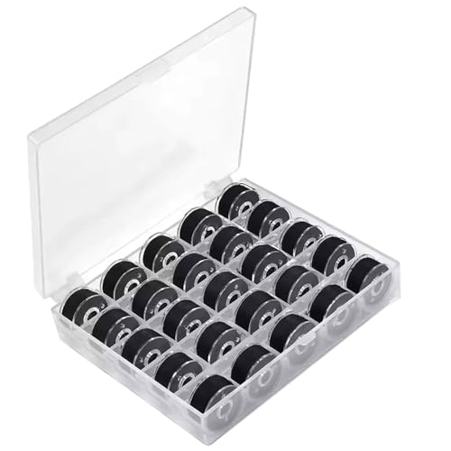 25pcs Black Sewing Thread with Storage Box and Spool Prewound Bobbins Polyester Thread for Hand Machine Sewing Embroidery - color: black