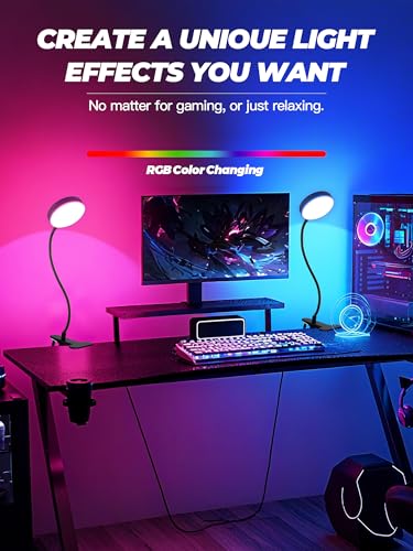 Clip on Light,10 RGB Colors+10 Brightness Small Desk Lamp with Clamp Light - color: Black