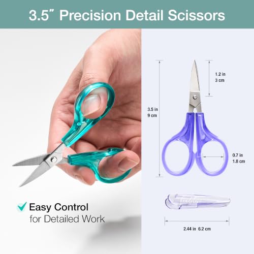 Beaditive Detail Craft Scissors Set (2 Pc.) Curved and Straight, Sharp, Compact | Sewing, Embroidery, Paper Cutting, Crafting | Stainless Steel | Protective Cover (Green) - color: Green
