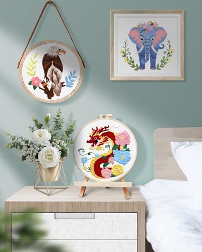 TINDTOP Embroidery Kit for Beginners Adult, Elephant Embroidery Kit for Beginners Include Embroidery Cloth Hoops Threads for Craft Lover Hand Stitch with Embroidery Skill Techniques - color: Elephant