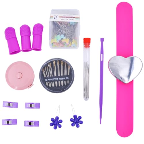 Sewing Kit for Teens & Petite Fingers | THIK-Grip Thimbles - Small (2) Medium (1) | Needles (55) | Ruler (1) | Fabric Clips (4) - Pins (100) (Not Heat Resistant) & More Supplies - color: THIK-Grip Thimbles - COMBO, size: Small