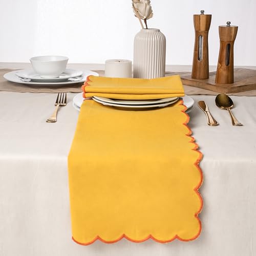 Blue Needles Cotton Scalloped Embroidery Cloth Napkins 17X17Inch - Set of 4 - color: Golden Yellow(edges - Orange)