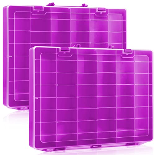 Juexica 2 Pcs 48 Grid Plastic Bead Storage Organizer Box, Purple - color: Purple
