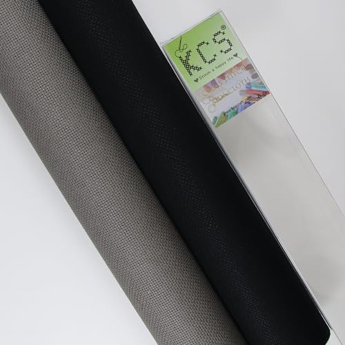 KCS 2 pc of 15" x 18"(38cmx45cm) Counted Cross Stitch Cotton Aida Cloth Needlework Fabric Box (Dark Grey+Black,18CT) - color: Dark Grey+black, size: 18CT
