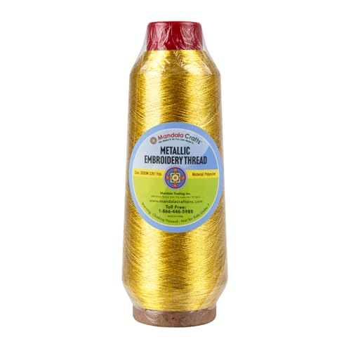 Mandala Crafts Metallic Dijon Gold Embroidery Floss for Sewing, 3281 YD - color: Dijon Gold, size: 3000M 3281 Yard