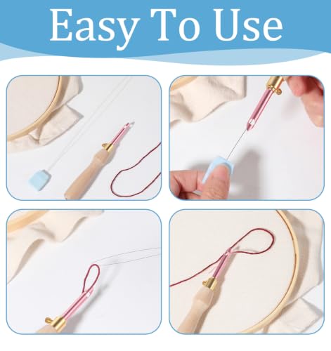 12 PCS Punch Needle Threaders, 7.87 Inch Long Needle Threader for Embroidery Floss, Easy Threading for Punch Needles Tool, Yarn & Cross Stitch Sewing Accessories (Green & White)