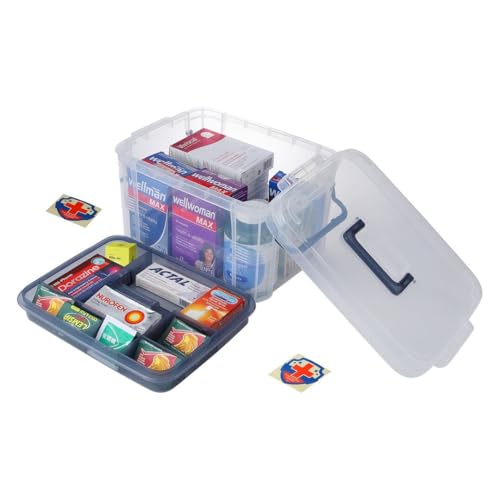2-Tier Medicine Organizer - Plastic Portable Storage Box with Handle Blue - color: Blue
