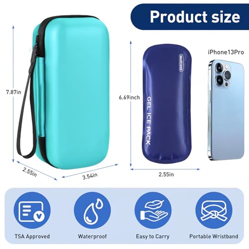 Medineed Portable Insulin Cooler Travel Case, 2PCS Ice Packs, Solid Seafoam - color: Seafoam-No Temp