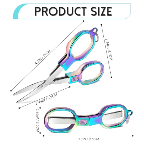 2PCS Folding Scissors, Color Stainless Steel Portable Travel Scissors, Foldable Pocket Badge Mini Small Scissor with 2 Key Ring, Gift for Men Safety Scissor for Outdoor, Fishing, Sewing, Home, Office - color: Color