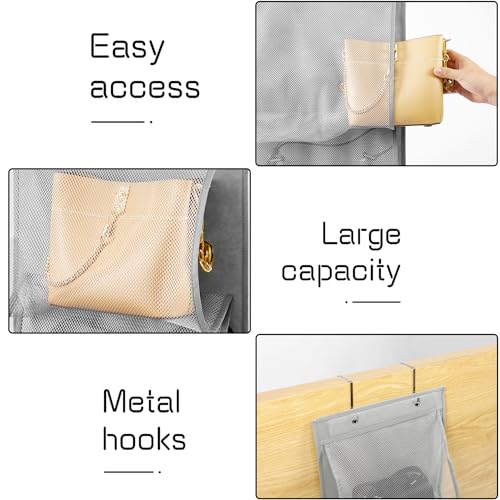 2 Pack Over the Door Hanging Vinyl Organizer Embroidery Stabilizer Holder Purse Storage for Closet Bath Towel Hanger Scarf Container 5 Large Pockets (One Side)